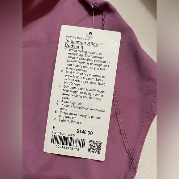 NWT Lululemon Thong Align Bodysuit Removable Bra Pads Velvet Dust Size 6 - Picture 5 of 11